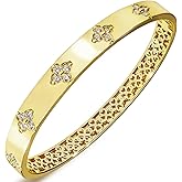 Zuyaeui Lucky Moissanite Clover Bangle Bracelet for Women, 14K Gold Plated Four Leaf D Color VVS1, Friendship Love Gift for Her