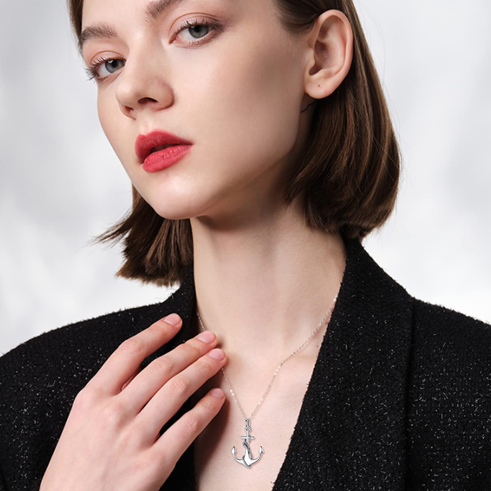 LUHE Anchor Necklace Sterling Silver Sailing Pendant Jewelry Sailor Gifts for Women