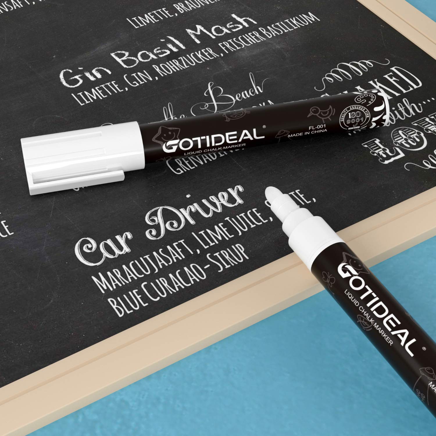 GOTIDEAL White Chalk Markers, Bold Tip Washable Chalkboard Markers, Car Window Markers,for Blackboard, Glass & Bistro, Non-Toxic, Erasable Paint Chalk Pens Reversible Tip-6mm