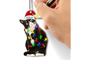 DONGNAIWIN Tuxedo Cat Christmas Acrylic Ornament – Black and White Cat Ornament, Customizable with Name - Easily Add Name with Marker (Marker Not Included)