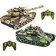 Haktoys Remote Control Fighting Tanks Set, 1:14 Scale, Life Indicators, Realistic Sounds and Lights, Set of 2 RC Radio Contro