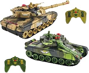 Haktoys Remote Control Fighting Tanks Set, 1:14 Scale, Life Indicators, Realistic Sounds and Lights, Set of 2 RC Radio Control Gaming Military Battle War Tanks, Great Gift Toy for Kids and Adults
