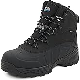 ELVALESOE Waterproof Work Boots Composite Toe Shoes Non Slip Leather Construction Boots Puncture Proof Steel Toe Shoes Electrical Resistance Shoe Black