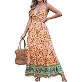CUPSHE Women's Maxi Dress V Neck Twisted Sleeveless Cutout Self Tie Long Summer Formal Dress Orange Floral, M