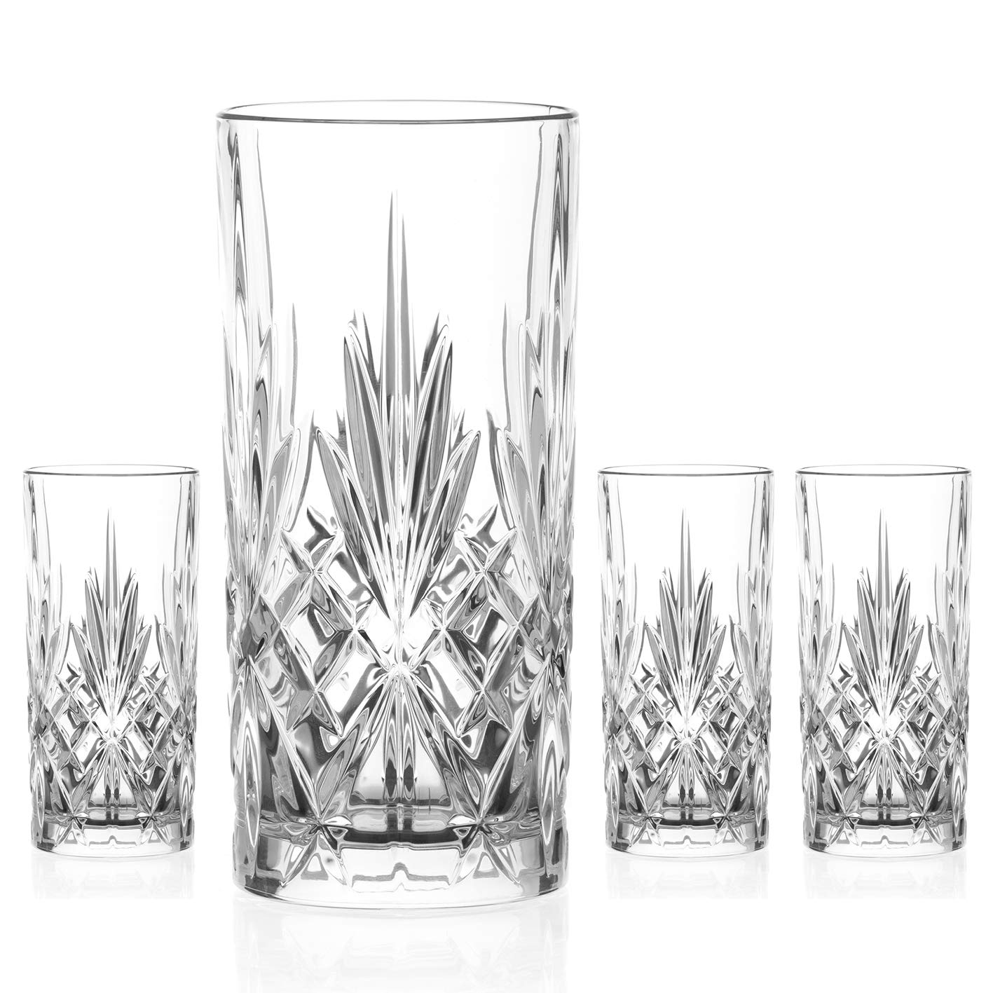 DIAMANTE Chatsworth Hi Ball Glass Tumbler - Perfect for Long Drinks, Cocktails and Water - Premium Crystal - Set of 4