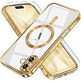 Misea Magnetic for iPhone 17 Case Compatible with MagSafe [Never Yellowing] [Military Grade Drop Protection] Full Camera Lens Protector Plating Soft Clear Phone Case for Women, Gold