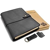 le vent 5X8 Leather Notebook Refillable | 200+200 Lined and Blank Pages | Hardcover Journal for Men & Women, Matte Black