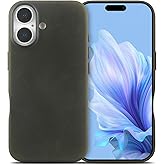 QUARK Genuine Leather Case for iPhone 17 (6.3 inch) Fit for MagSafe, Vintage Crazy Horse Cases with Soft Fiber Lining, 2025 New Slim Cowhide Protective Cover with Microfiber Lining,Olive Green