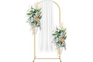 FOGEIN Wedding Arch Backdrop Stand, 5 FT Square White Metal Arch Backdrop Stand for Wedding Ceremony Photo Booth, Outdoor Indoor Birthday Party, Garden Floral Balloon Arch Decoration(Gold)