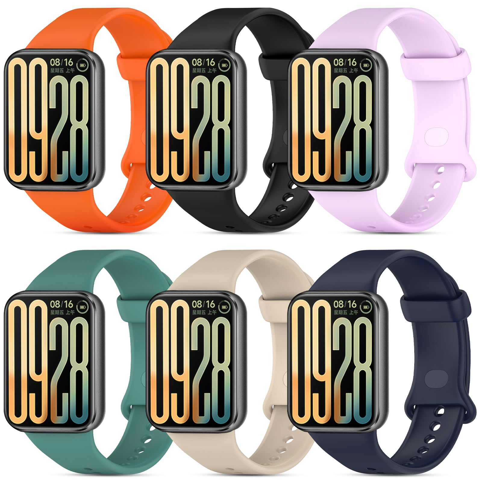 BDIG 6 Pieces Silicone Sport Strap Compatible with Xiaomi Smart Band 9 Pro/8 Pro Women Men Wristbands Replacement Soft Compatible with Xiaomi Smart Band 8 Pro