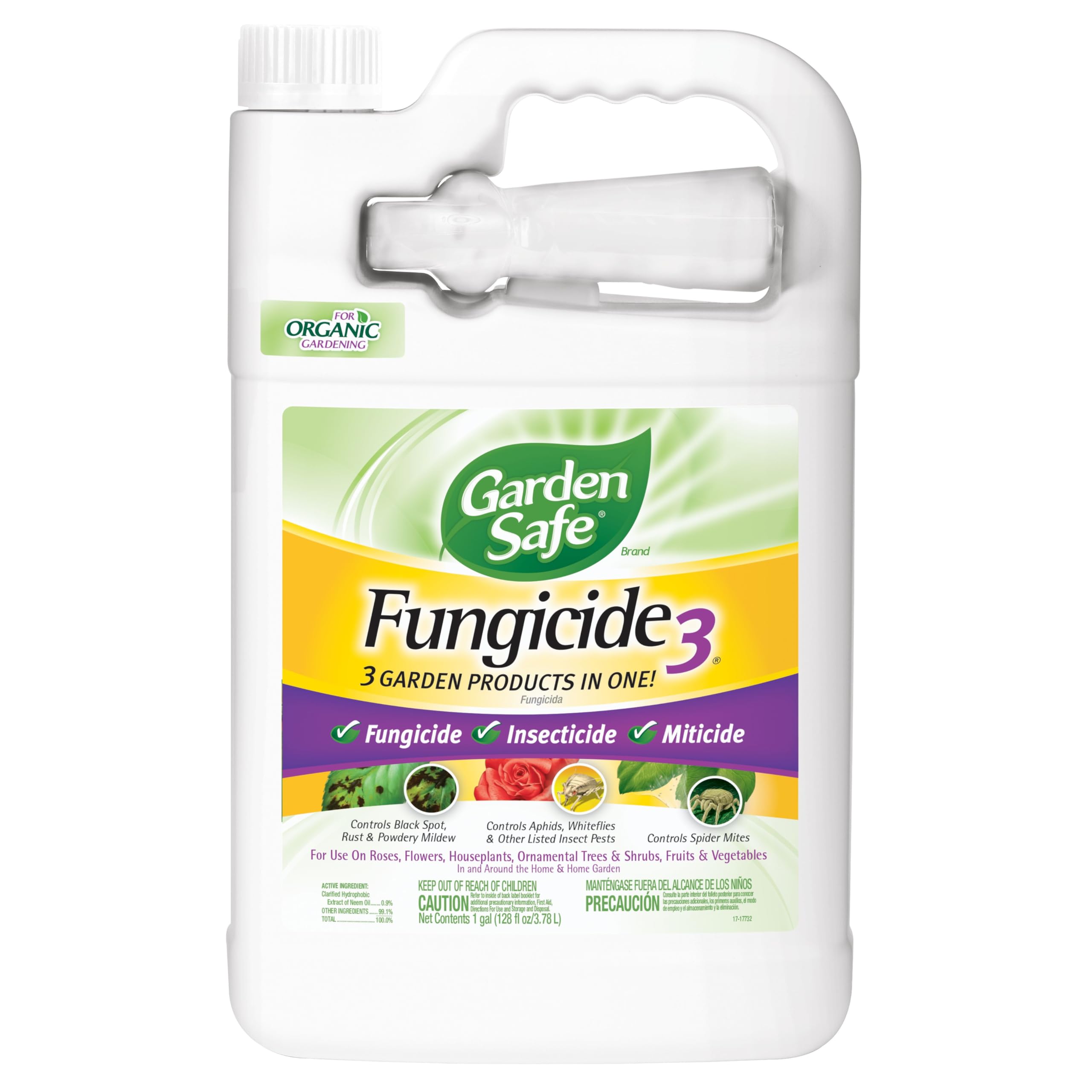Photo 1 of Garden Safe Brand Fungicide3, 1 Gallon, Fungicide, Insecticide and Miticide with Neem Oil Extract for Organic Gardening, Controls Black Spot, Rust, Aphids and Spider Mites