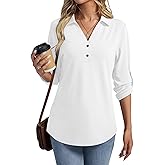 TICTICMISS Women's 3/4 Length Rolled Sleeve Tunic Tops Collared V Neck T Shirts Summer Casual Blouses 2026