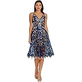Dress The Population Womens Blair Plunging Fit and Flare Midi Dress