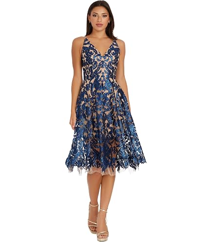 dress the population cocktail dresses by Dress Population Vada Sleeveless Sequin Midi Dress A faux wrap bodice with a ruched side has a slimming effect and elongates the body Dress the Population Women's Maxine