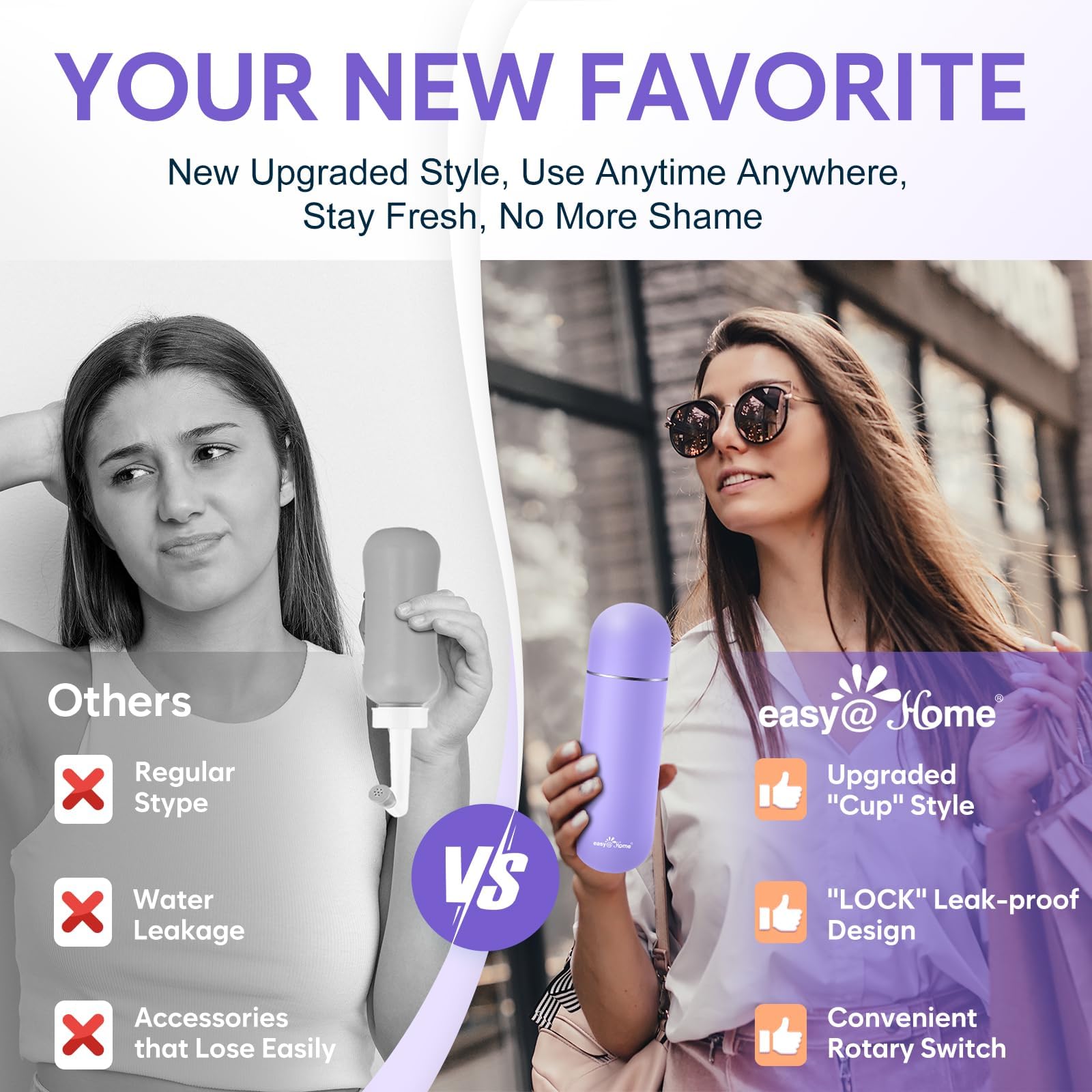 Easy@Home Portable Peri Bottle for Postpartum & Perineal Care: Handheld Bidet Perfect for Personal Hygiene Cleaning & Travel Friendly | 380ml Leakproof & Convenient Design | BPA-Free | EPB-01 Purple