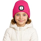 ATNKE Kids LED Lighted Lined Fleece Beanie Hat, USB Rechargeable 4 LED Run Headlamp Bright Cap Gifts for Boys and Girls