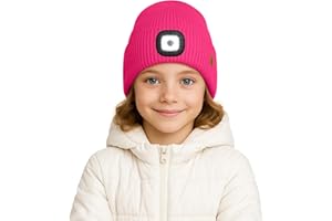 ATNKE Kids LED Lighted Lined Fleece Beanie Hat, USB Rechargeable 4 LED Run Headlamp Bright Cap Gifts for Boys and Girls