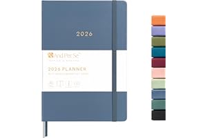 &AND PER SE And Per Se 2026 Planner-Daily, Weekly & Monthly Leather Hardcover Planner, 5.7" x 8", Daily Schedule, Monthly Tabs, 100 GSM Thick Paper, Back Pocket(Dark Blue)