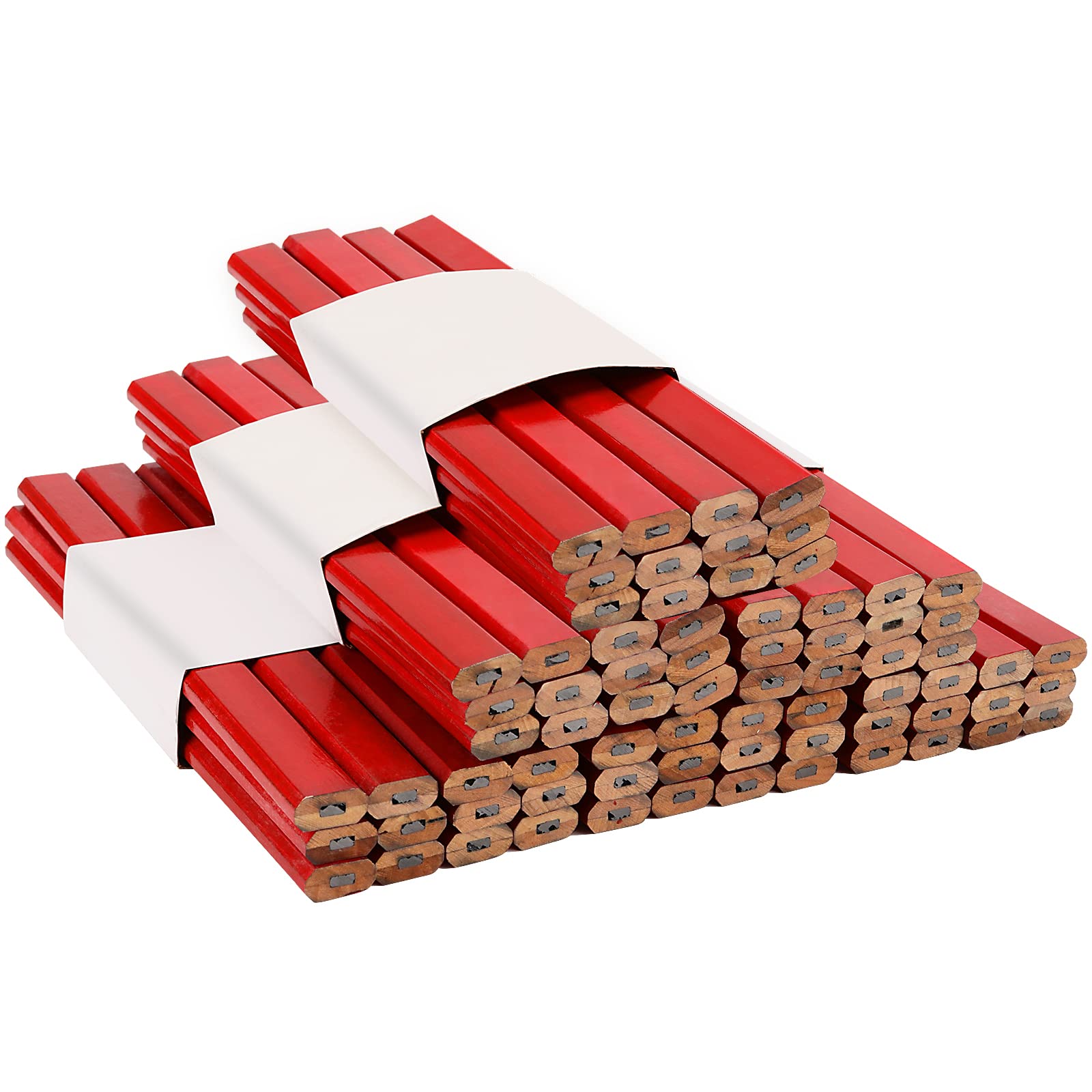 KOHAND 100 Pcs Flat Carpenter Pencil, 175 x 70mm Thick Red Carpenters Pencils with Solid Black Lead, Construction Pencils Work Pencils for Builders Woodwork