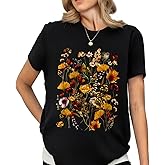Women Vintage Boho Floral Wildflowers Tshirts Girls Graphic Tees Short Sleeve Tops