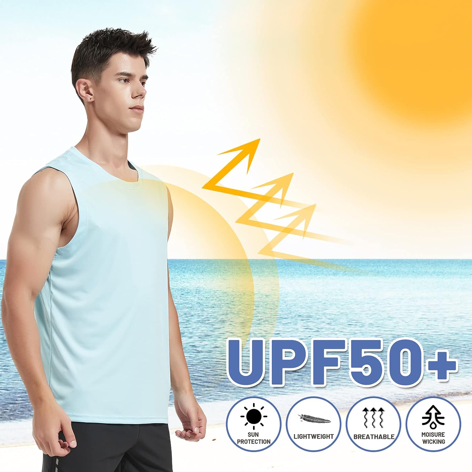MIER Men's Lightweight UPF 50+ Sleeveless Sun Shirts Quick Dry Hiking Running Tank Tops UV Protection Workout Muscle Tees: Clothing
