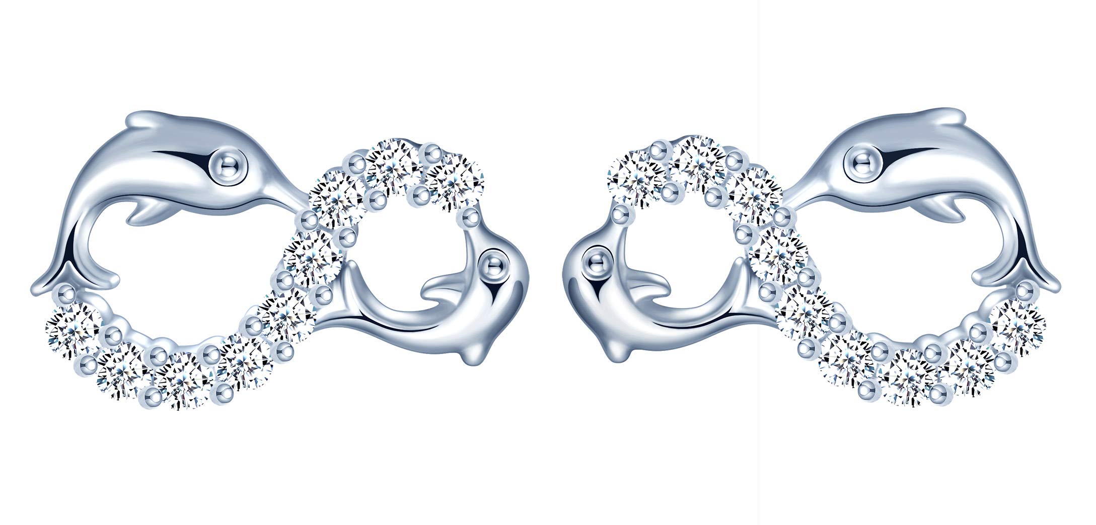 MicVivien 925 Sterling Sterling Studs - Dolphin Stud Earrings - Infinity Zirconia Stud Earrings - Fine Earrings Jewellery for Women Girls