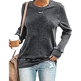 SENSERISE Womens Casual Crewneck Sweatshirt Long Sleeve Solid Color Shirt Soft Lightweight Loose Top