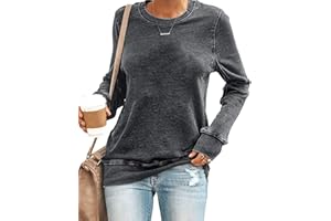SENSERISE Womens Casual Crewneck Sweatshirt Long Sleeve Solid Color Shirt Soft Lightweight Loose Top