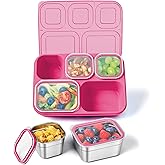 Freshmage Stainless Steel Snackle Box Container, 5 Compartment Lunch Bento Box, Reusable Food Storage Snack Box for School, Work, and Travel, BPA Free and Dishwasher Safe, Pink (1 Pack)