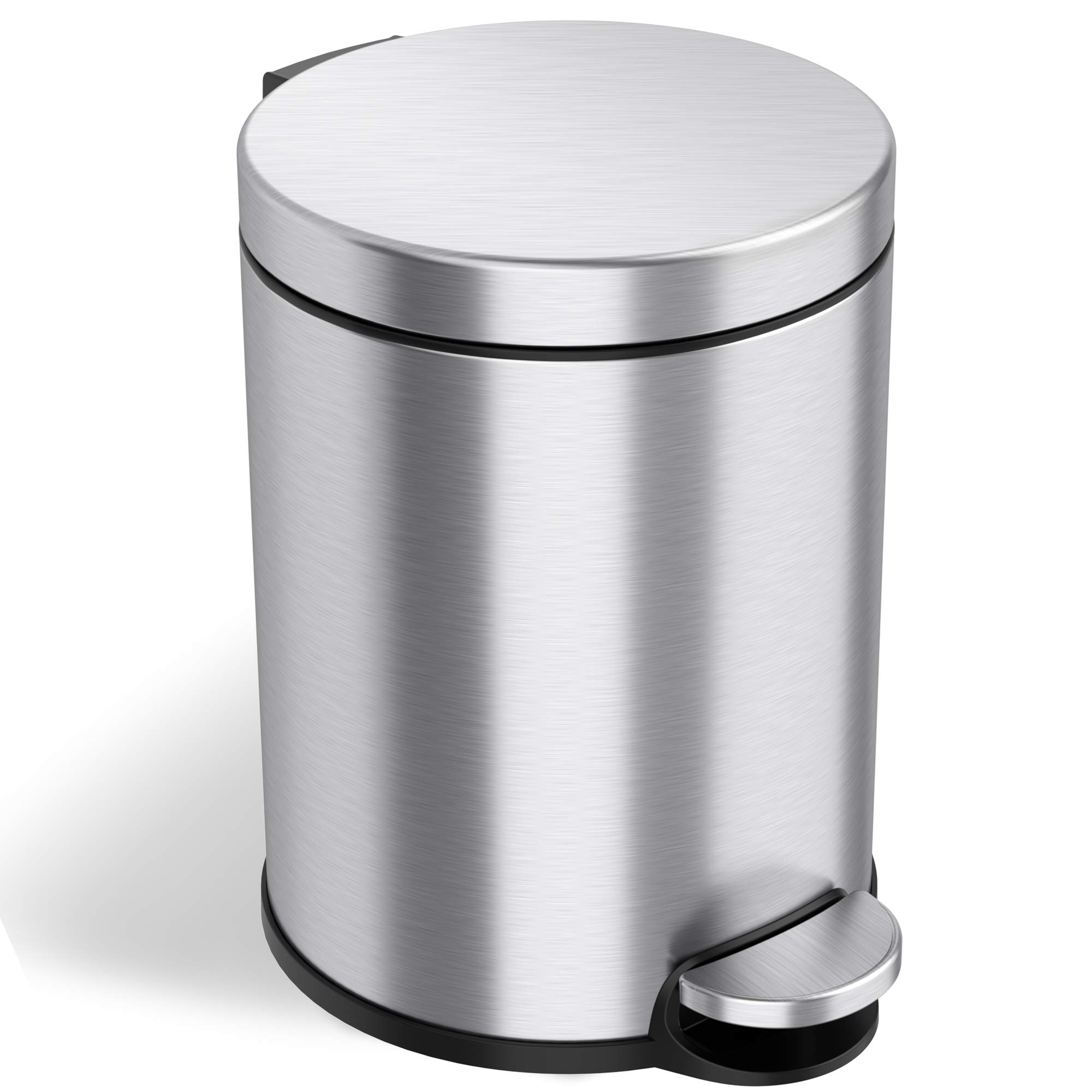 iTouchless SoftStep 1.3 Gallon Small Round Bathroom Step Trash Can with Removable Inner Bucket and AbsorbX Odor Filter, Stainless Steel, 5 Liter Pedal Garbage Bin for Bedroom