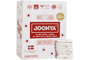 Joonya Baby Diapers, Size 4 L (15-31 lb) - 6 Bags of 25 (150) - New Range - NonToxic, Eco-Friendly, Ultra Slim, Overnight Use - Made in Denmark
