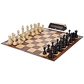DGT Chess Starter Box Brown with Foldable Board | Weighted Plastic Chess Pieces 86mm King &amp; DGT1002 Bonus Timer, Complete Beginner Set for Learning &amp; Lessons, Ages 3+