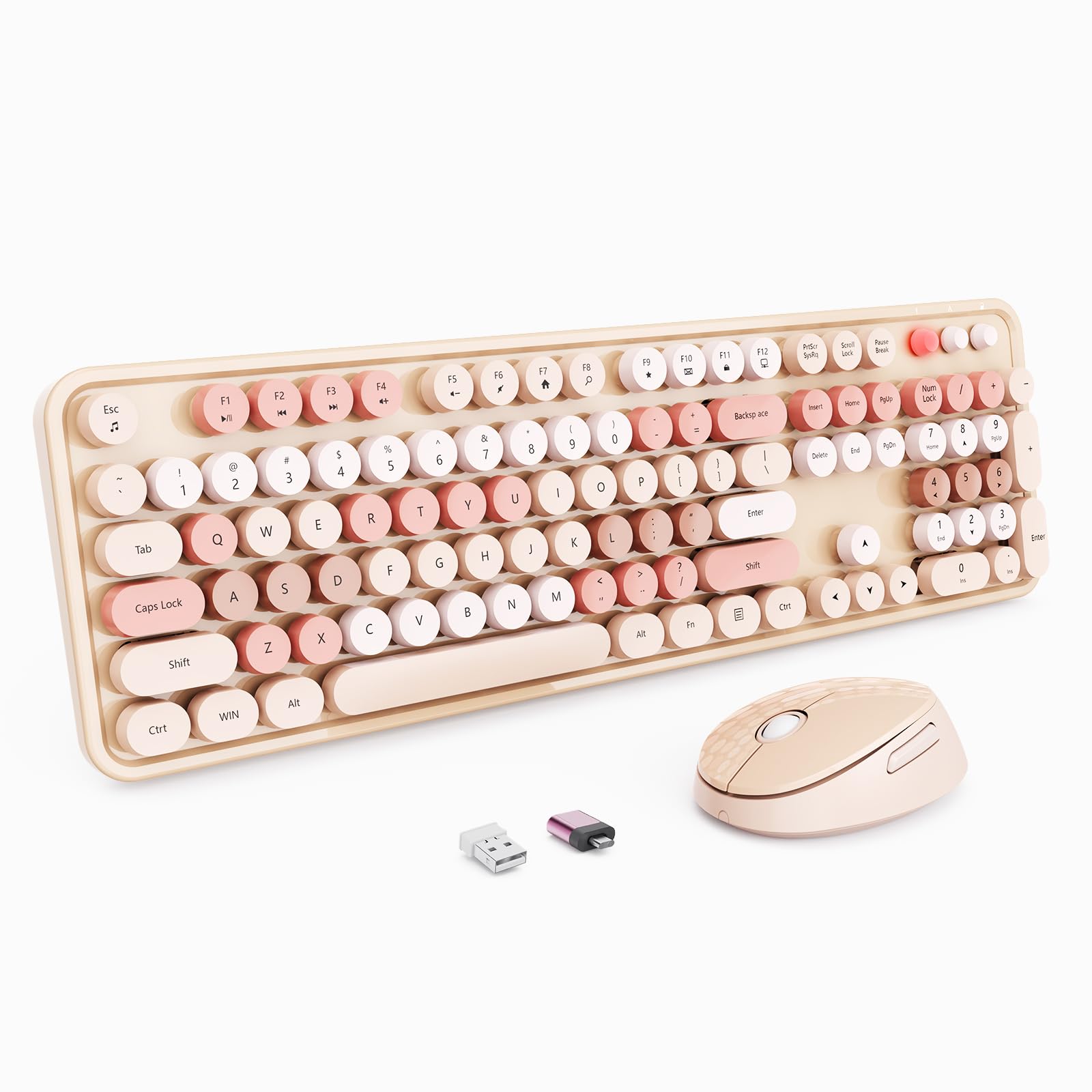 Photo 1 of Wireless Keyboard and Mouse, Full-Size Typewriter Keyboard with Retro Round Keycaps, Ergonomic Design, Compatible with Windows PCs, Ideal for Home and Office. (Milk Tea)