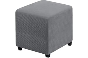 RHYII Ottoman Covers Slipcover Square Jacquard Fabric Footstool Protector Covers Storage Stool Ottoman Covers Stretch with Elastic Bottom Small Dark Grey