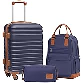 Coolife Luggage Sets Suitcase Set 3 Piece Luggage Set Carry On Hardside Luggage with TSA Lock Spinner Wheels (Navy, 3 piece set (BP/TB/20))