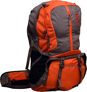 Gleam 2209 Climate Proof Rucksack/Hiking / trekking bag/Backpack 60 Ltrs Orange & Grey with Laptop Sleeve & Rain Cover