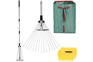TAILBB Leaf Rake Set: Adjustable Metal Leaf Rake with Expandable Head, 53 Gallon Reusable Collapsible Leaf Bag & Leaf Scoops Pick Up - Garden Leaf Collector Bag Holder Tools Lawn Yard Waste Cleaning
