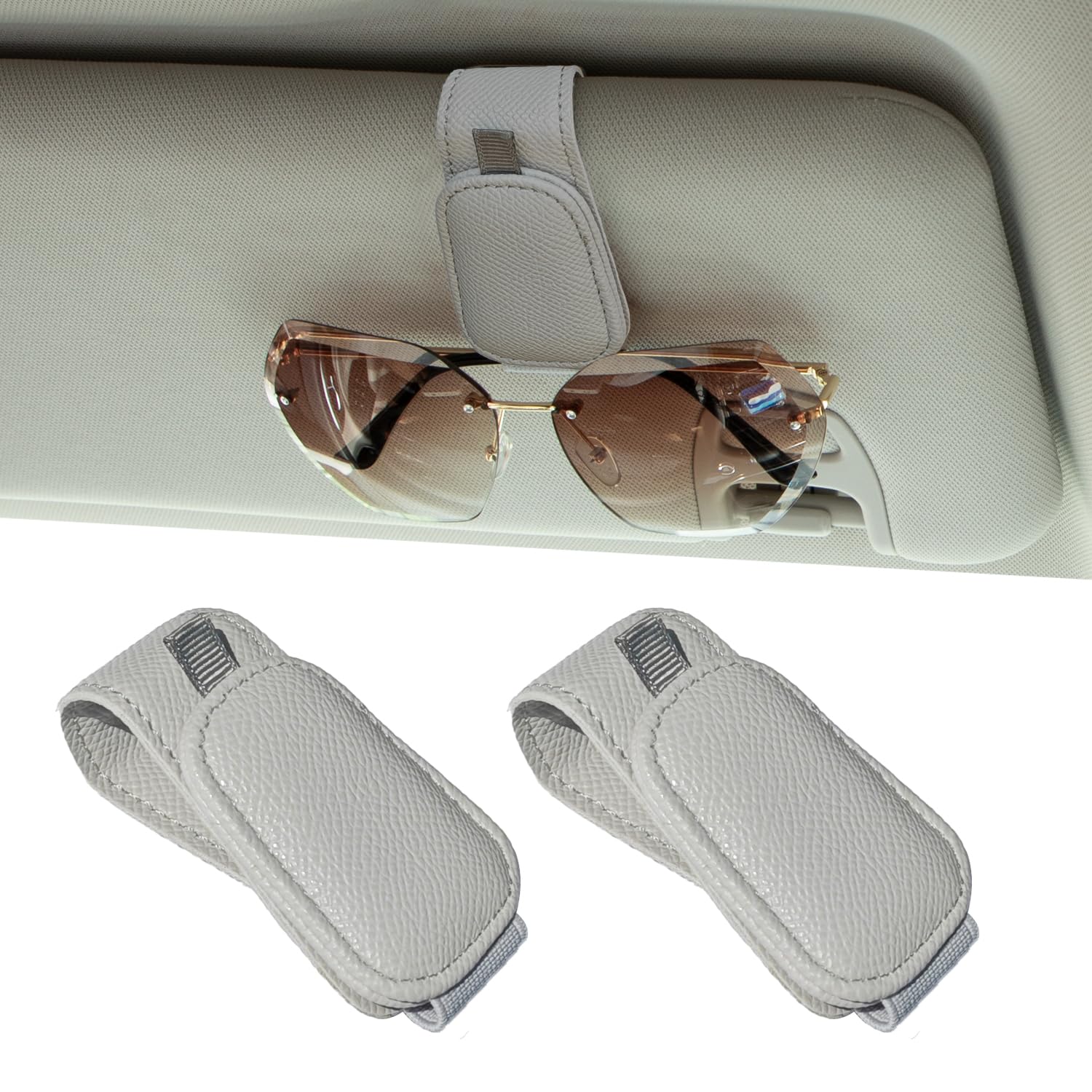 View 1 of ** ONLY ONE** Yuoyar 2 Packs Magnetic Sunglass Holder for Car Visor - Universal Sunglasses Clip for Different Size Eyeglasses - Convenient Interior Car Accessories (Grey)