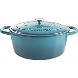 Crock-Pot Artisan Oval Enameled Cast Iron Dutch Oven, 7-Quart, Teal Ombre