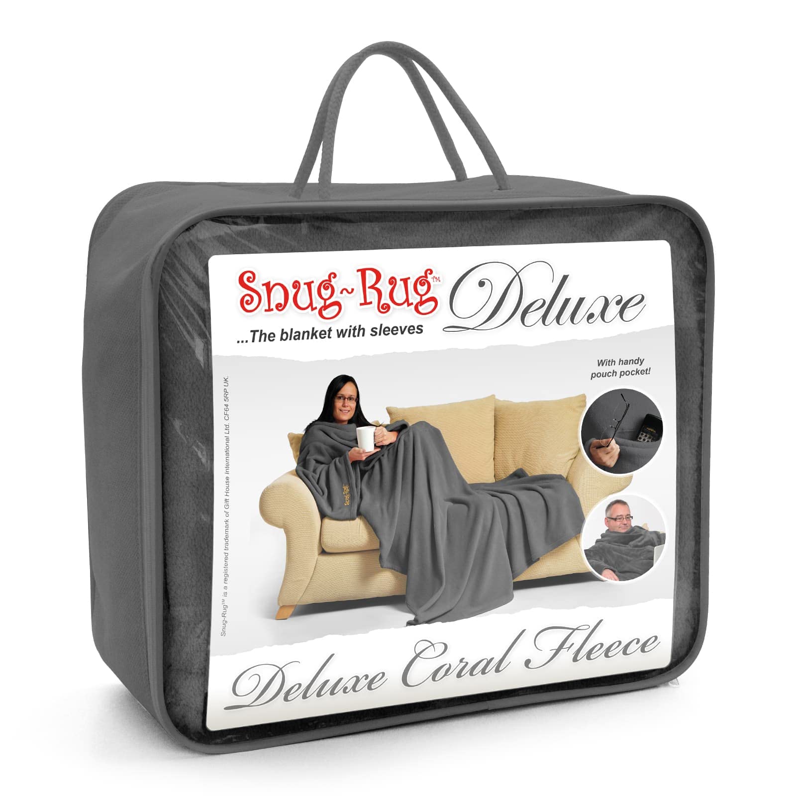 Snug Rug DELUXE Blanket With Sleeves | GENUINE SnugRug Sleeved Blankets | 260gsm Luxury Cosy Super Soft Coral Fleece Soft Fabric Long Oversized Sleeves & Pouch Pocket | Adults Size (Slate Grey)