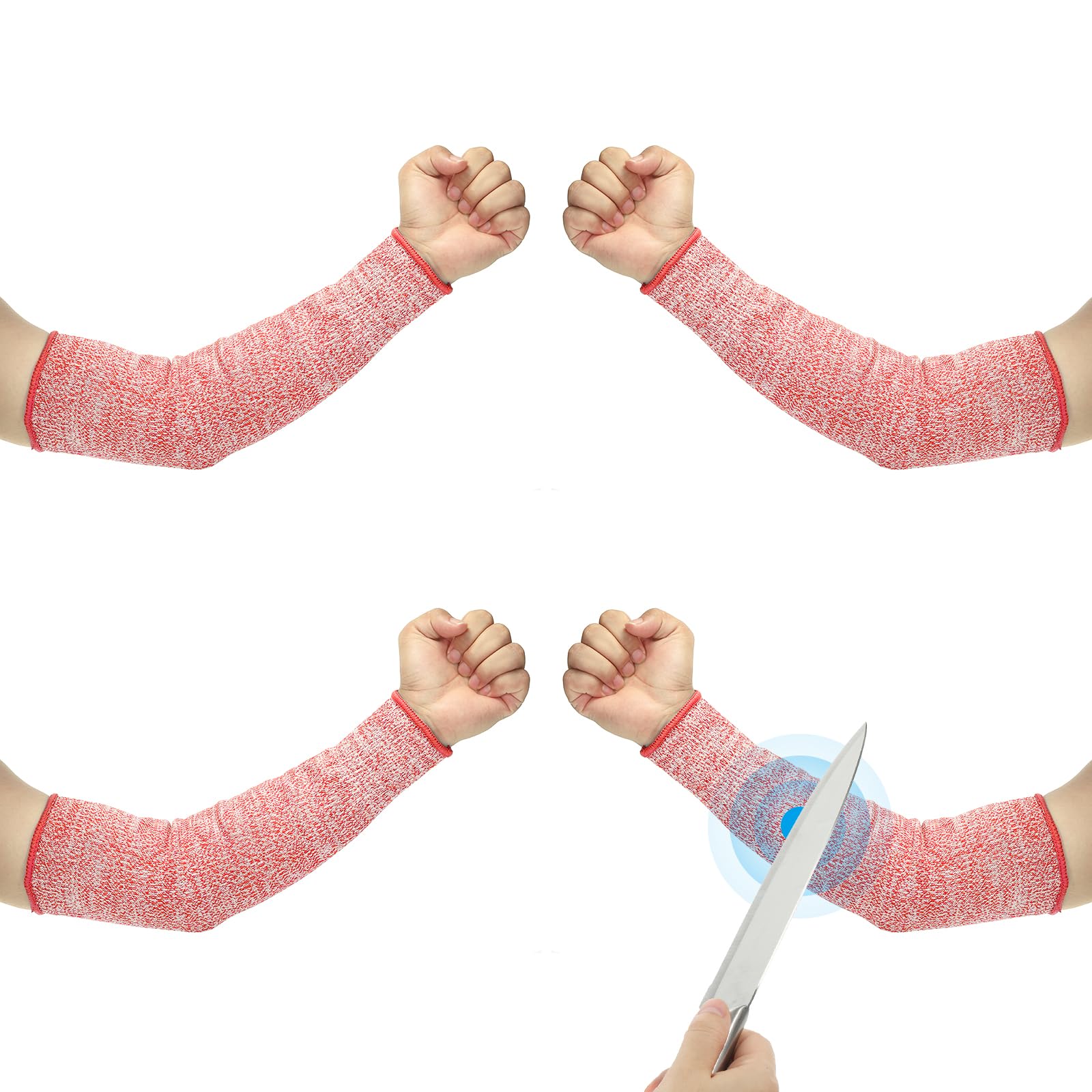 PATIKIL 16 Inch Cut Resistant Sleeve, 2 Pairs Arm Safety Protectors Sleeves Forearm Sleeve HPPE Level 5 Protection for Thin Skin and Bruising, L, Red