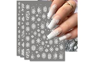 IDDFEVE Large Snowflake Nail Stickers, Christmas 3D Self-Adhesive Nail Art Decals - White Snowman Santa Elk Design for DIY Manicure Winter Xmas DIY Nail Decorations (4 Sheets)