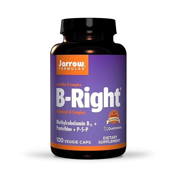 JARROW FORMULAS B-RIGHT – 100 VEGGIE CAPS – LOW-ODOR VITAMIN B-COMPLEX FORMULA – ENERGY & METABOLISM SUPPORT – PROMOTES BRAIN, HEART & CARDIOVASCULAR HEALTH – 100 SERVINGS