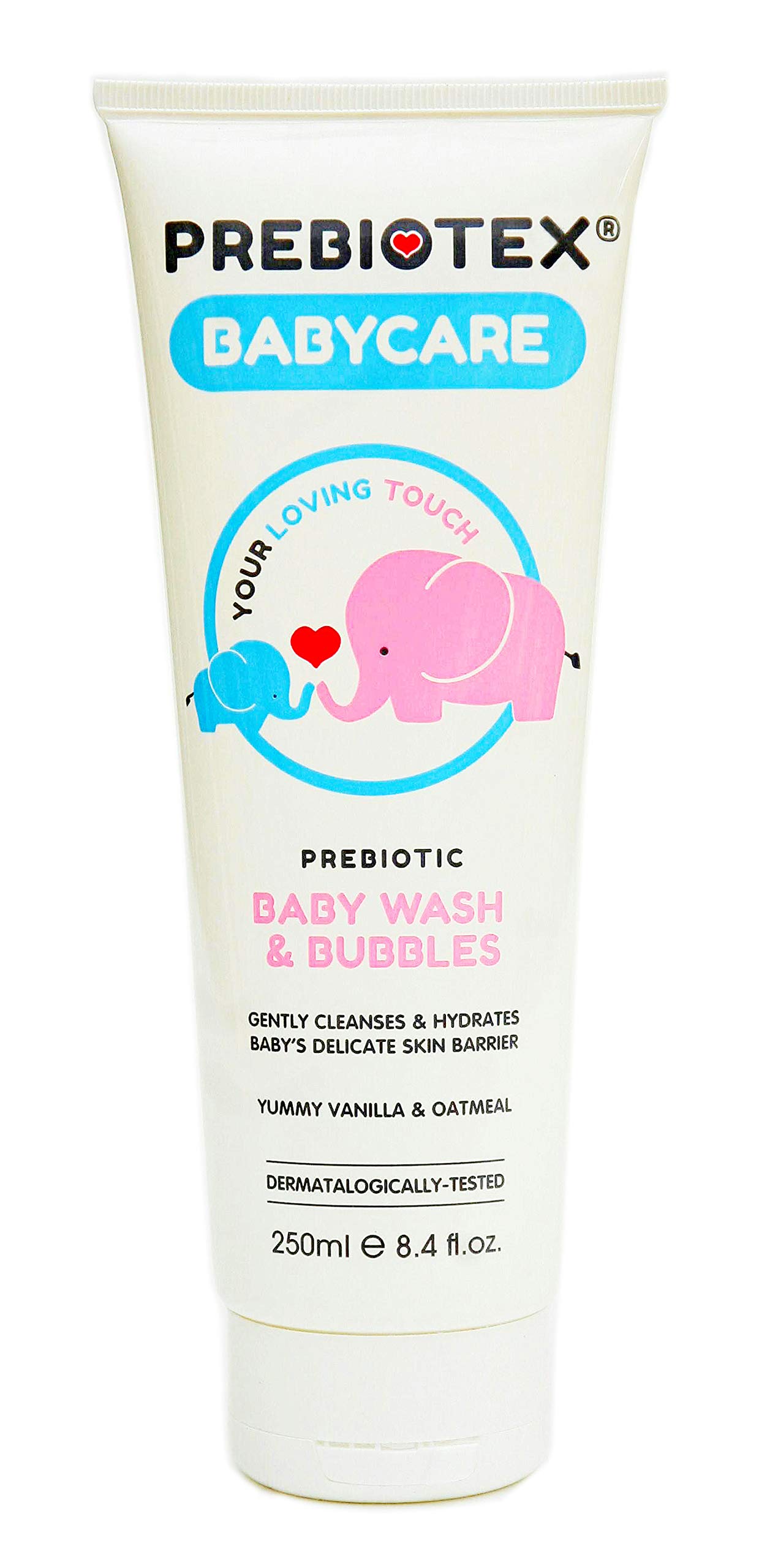 PREBIOTEX Baby Wash & Bubbles｜UK Brand | Sensitive Skin & Dry Skin Patches｜BIG 250ml｜Supports Baby's Skin Microbiome｜Cleanses Moisturises Protects｜Natural Prebiotics & Oatmeal | VEGAN-Society Approved
