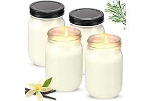MTLEE 4 Pack 12 oz Mason Jar Soy Candle with Essential Oils Scented Soy Wax Candles for Home Valentine Wedding Birthday Gift Farmhouse Collection Baby Shower Party(Vanilla)