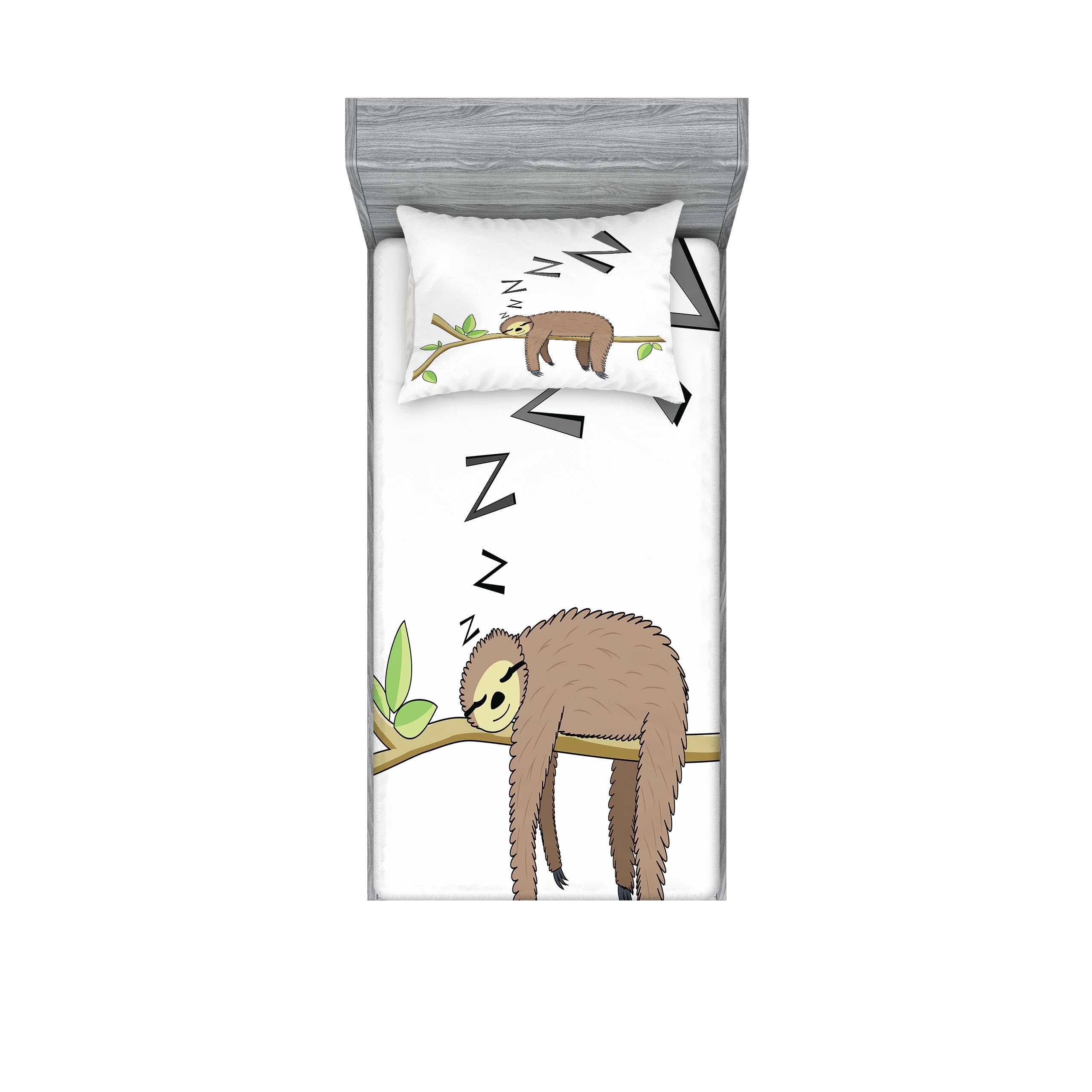 Ambesonne Sloth Fitted Sheet & Pillow Sham