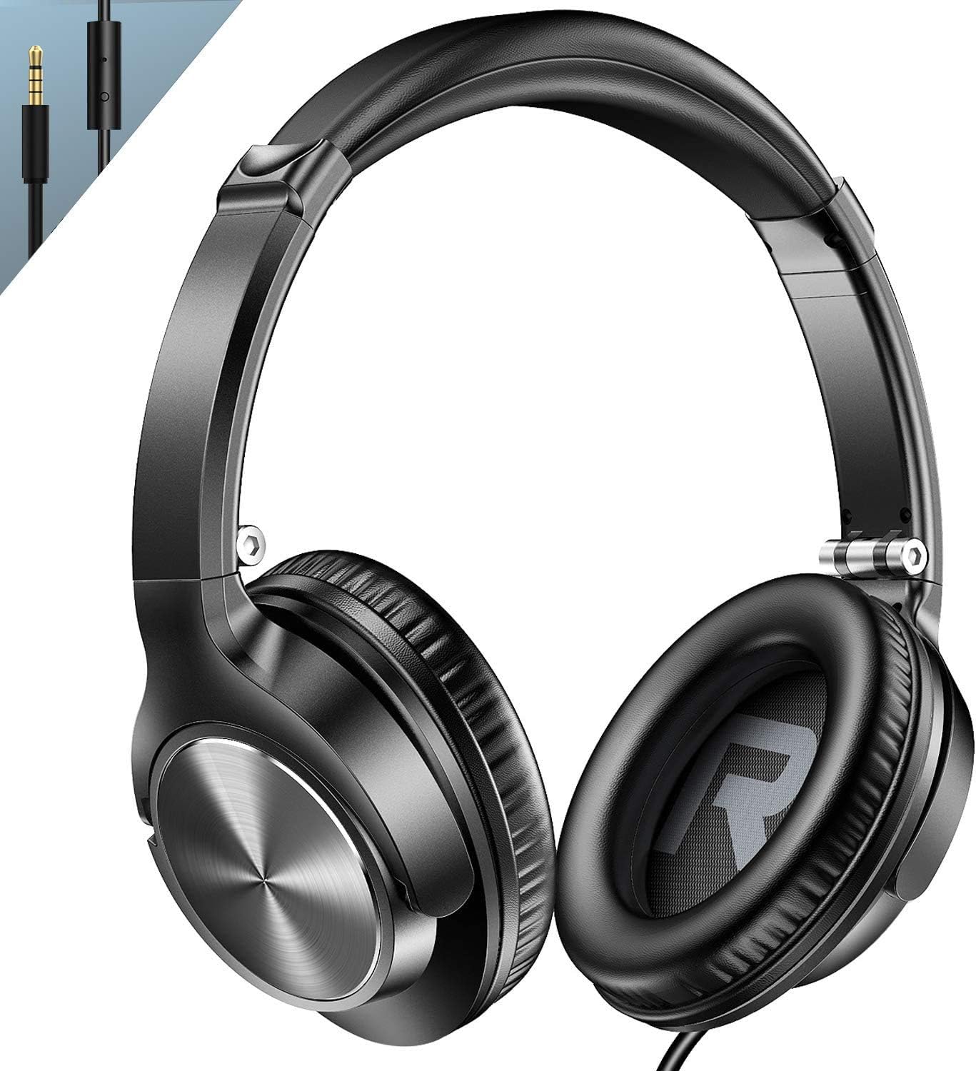 VOGEK Over Ear Headphones with Mic, Stereo Bass Wired Earphones, Portable Lightweight Foldable Headsets with 1.5M Tangle Free Cord and Microphone for Cellphone Tablet Laptop Computer, Black: Home Audio & Theater