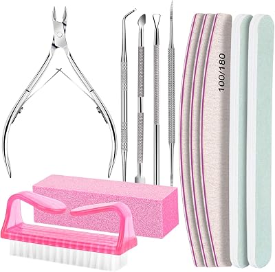FANDAMEI 12pcs Nail Files Set Buffer Cuticle Remover Nipper Pusher Manicure