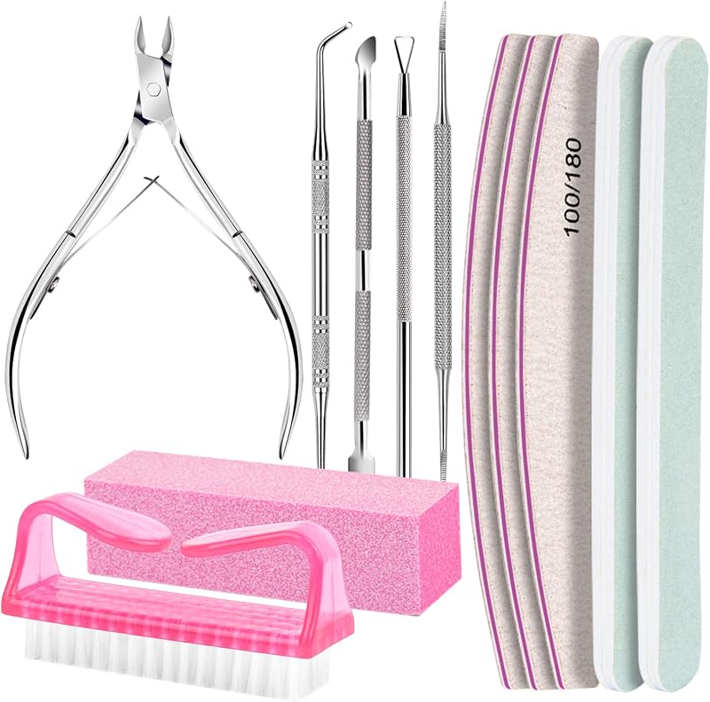 FANDAMEI 12pcs Nail Files Set Buffer Cuticle Remover Nipper Pusher Manicure