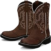 Justin West Inji 11" Western Boot for Women, Premium Full Grain Leather, Cement Construction, Slip-Resistant Round Toe, Metallic Shank